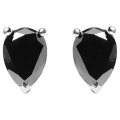 Boucles d
oreilles solitaires en or blanc 14K avec diamants noirs en forme de poire de 3,00 cttw