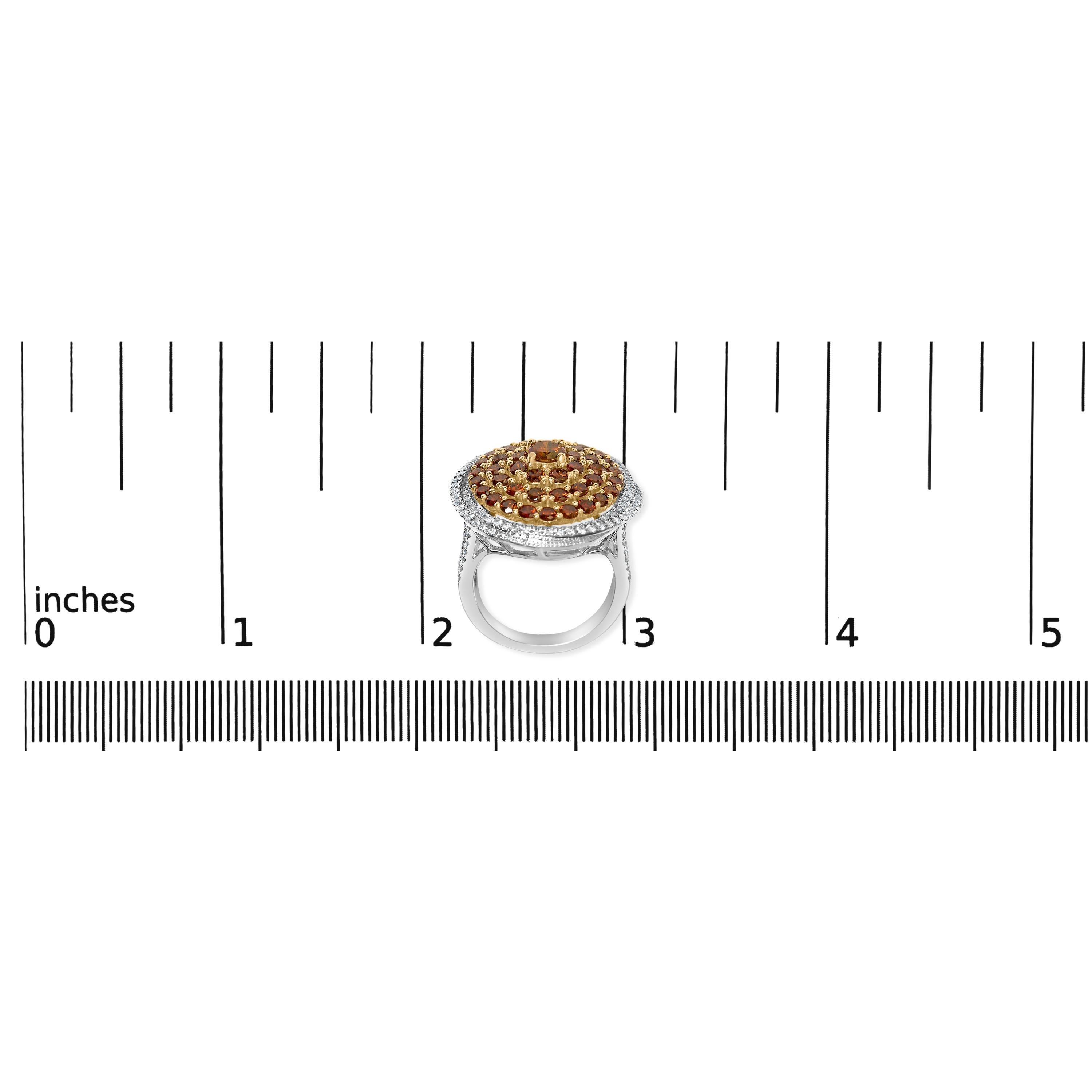 Taille ronde Bague de cocktail en or blanc 14K 3.00 Cttw Orange Brown Diamond Halo Swirl en vente