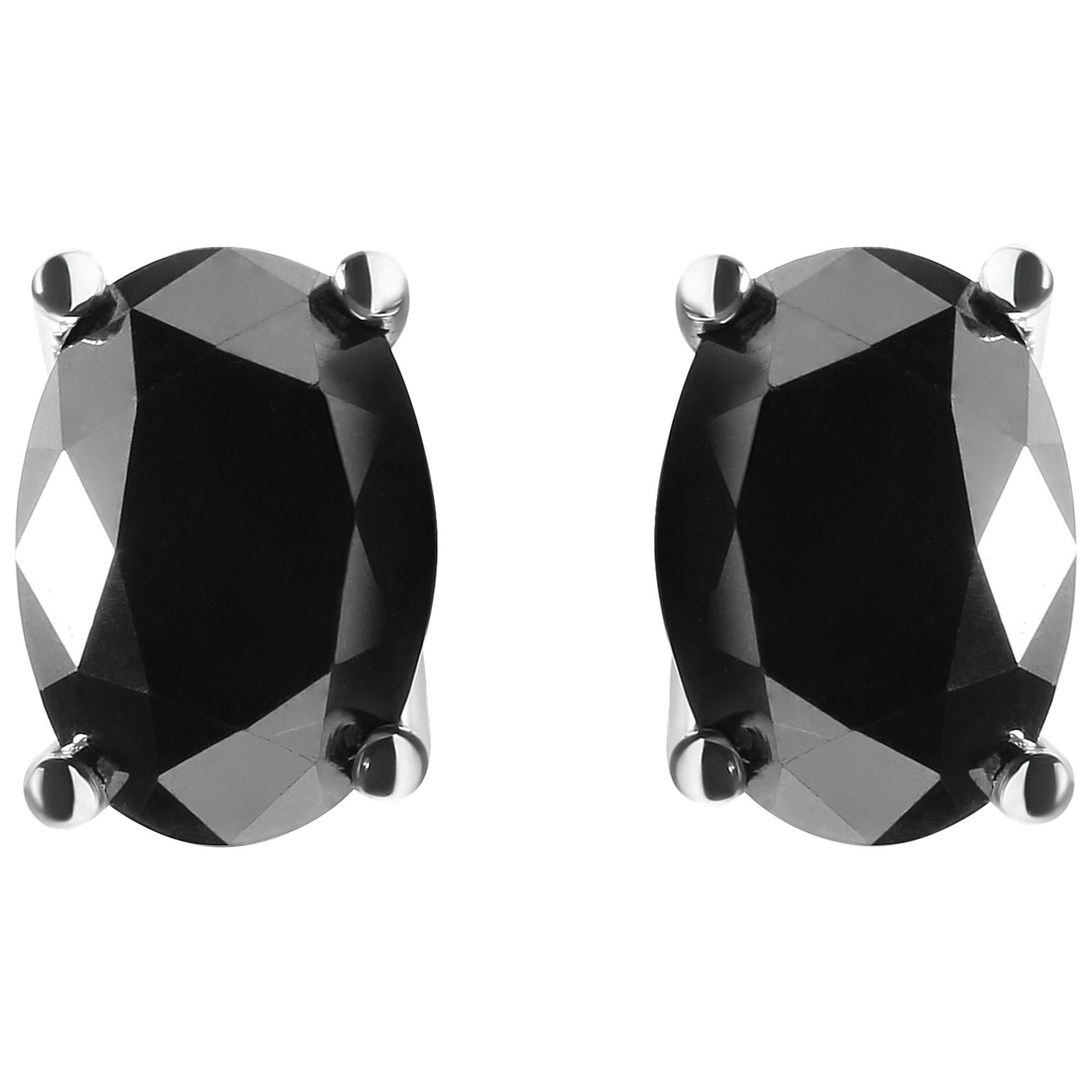 Clous d'oreilles solitaires en or blanc 14 carats avec diamants noirs taille ovale de 3,00 carats