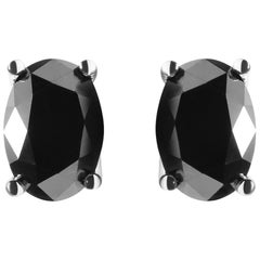 Clous d'oreilles solitaires en or blanc 14 carats avec diamants noirs taille ovale de 3,00 carats