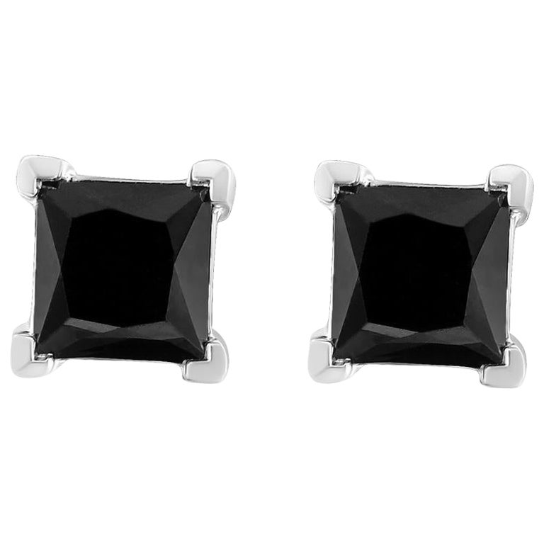 14K Weißgold 3,00 Cttw behandelter schwarzer Diamant Classic Ohrstecker