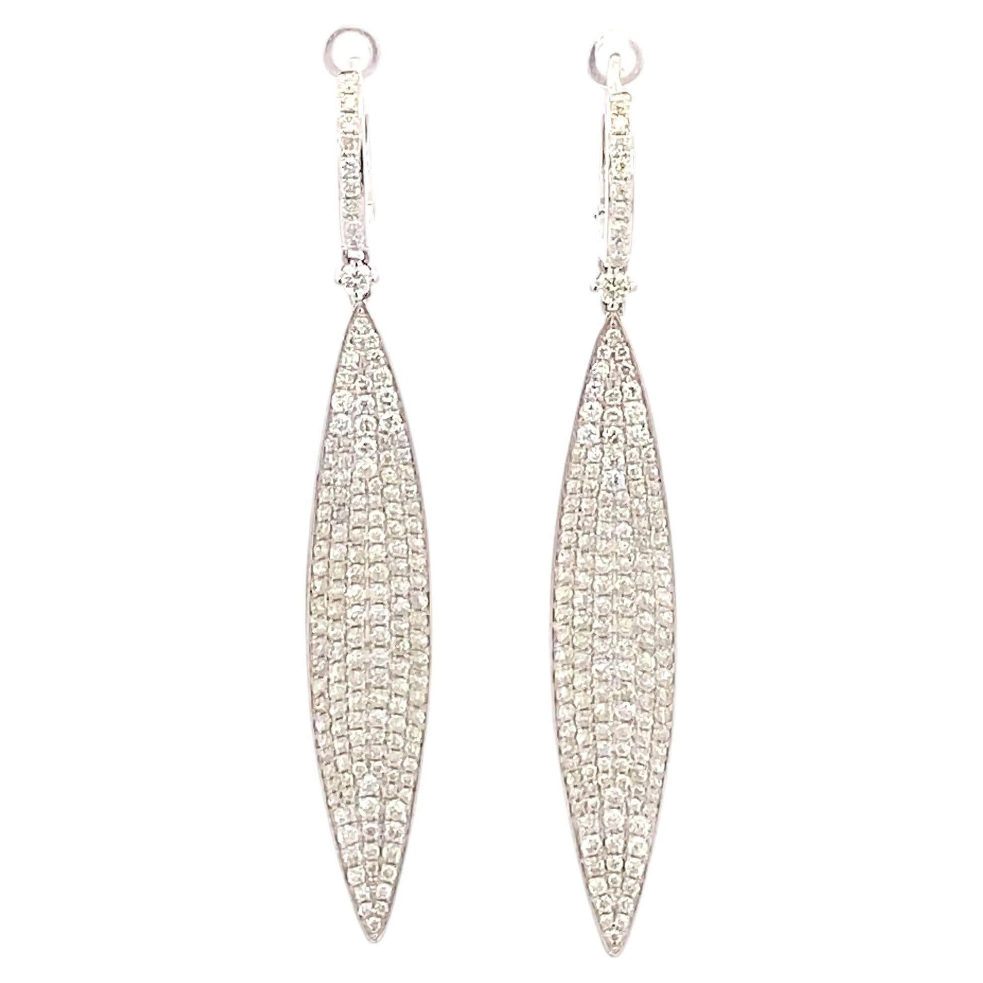 14K White Gold 3.00 CTW Diamond Pave Drop Earrings