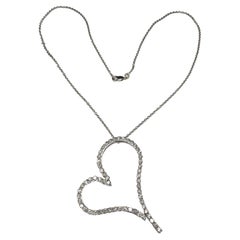 14K White Gold 3.00ctw Large Diamond Open Heart Pendant Chain Necklace
