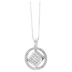 14k White Gold 3.00ctw Princess & Round Diamond Cluster Pendant Necklace