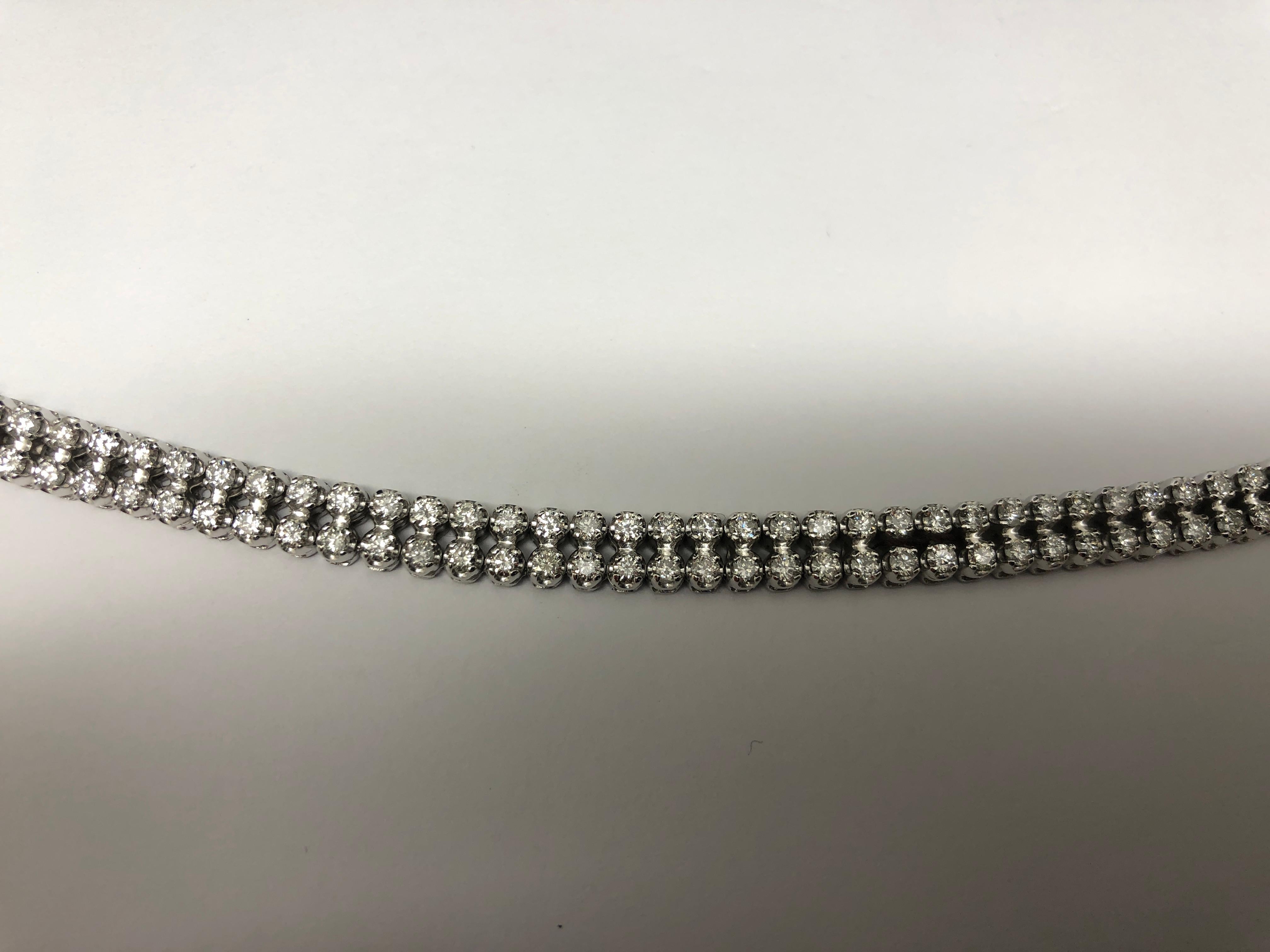 14K White Gold 3.00ctw Round Cut Natural Diamond Double Row Tennis Bracelet In New Condition For Sale In New York, NY