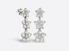 14K White Gold 3.01 Cts Round Natural Diamond Floral Vine Earrings