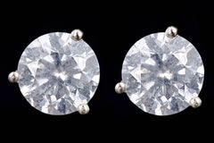 14 Karat White Gold 3.02 Carat Round Brilliant Diamond Martini Stud Earrings