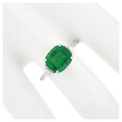 14K White Gold 3.04ctw Cushion Green Chrome Tourmaline w/ Diamond Accent Ring