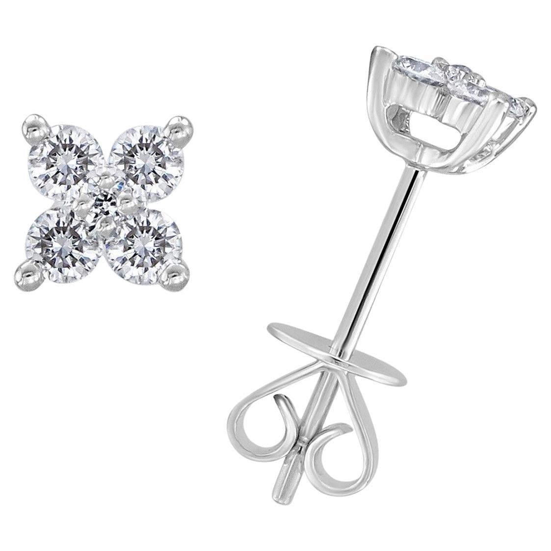 14K White Gold .30ct Diamond Flower Stud Earrings for Her For Sale