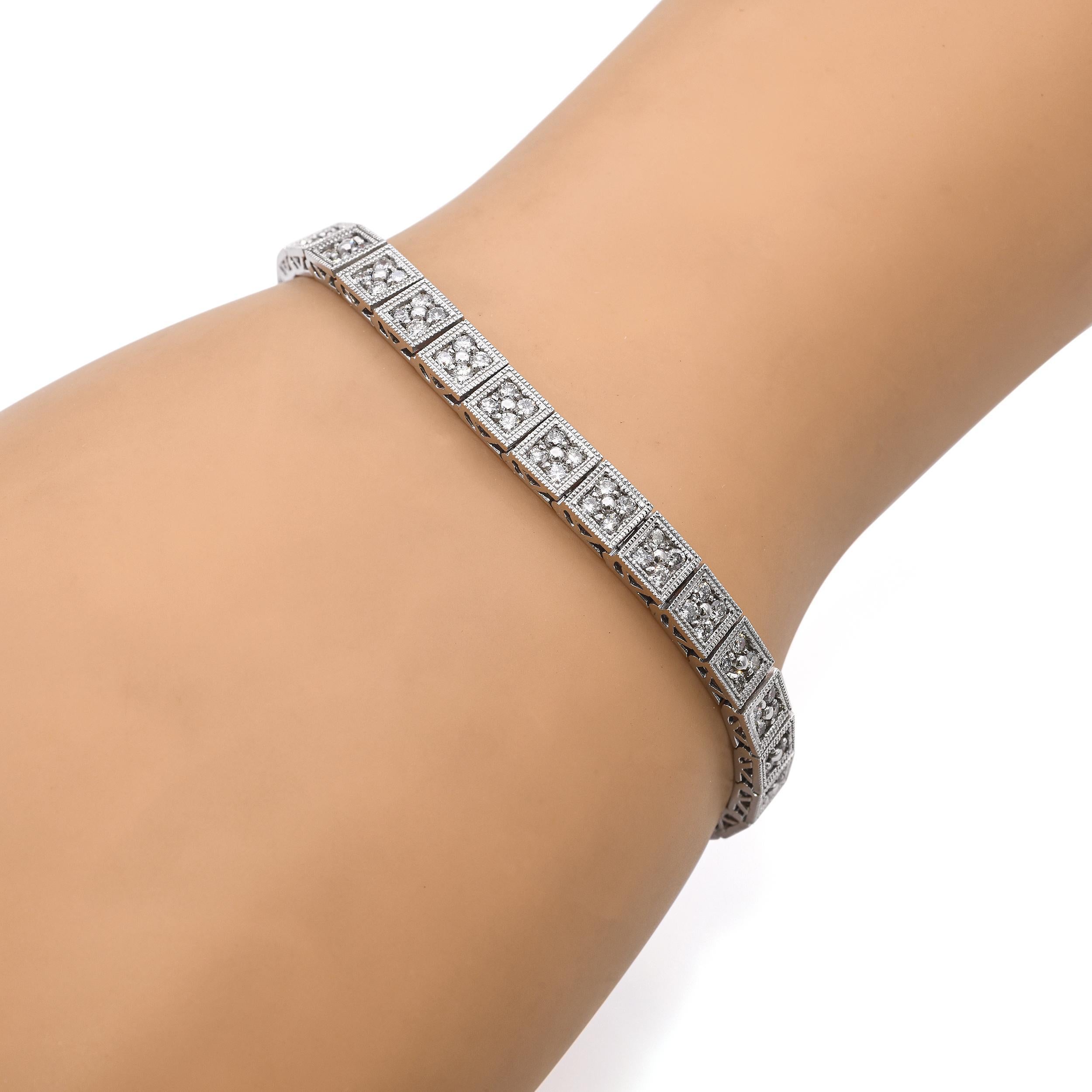 14k Weißgold 3,0tcw Diamant-Tennis-Armband (Rundschliff) im Angebot