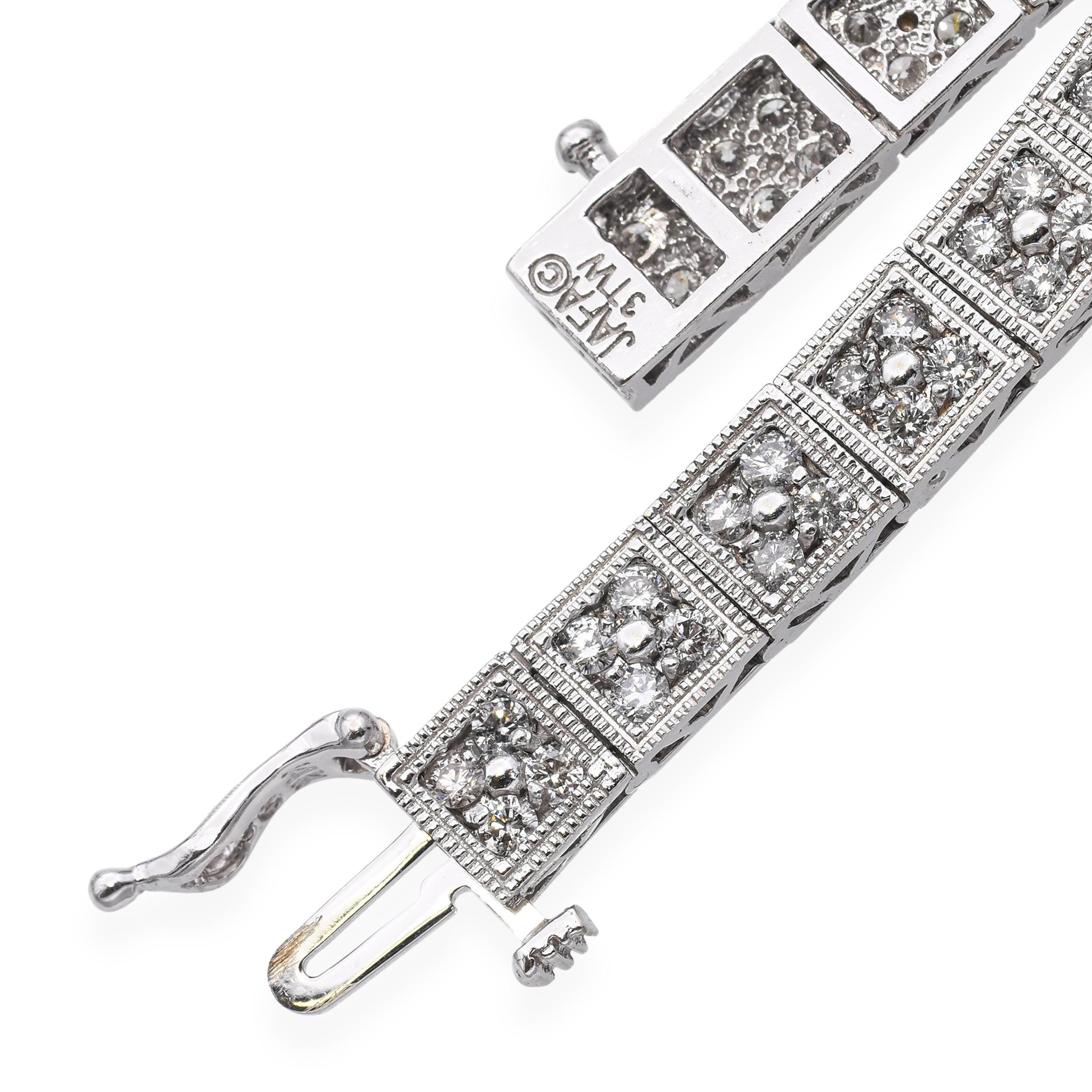 14k Weißgold 3,0tcw Diamant-Tennis-Armband im Zustand „Gut“ im Angebot in New York, NY