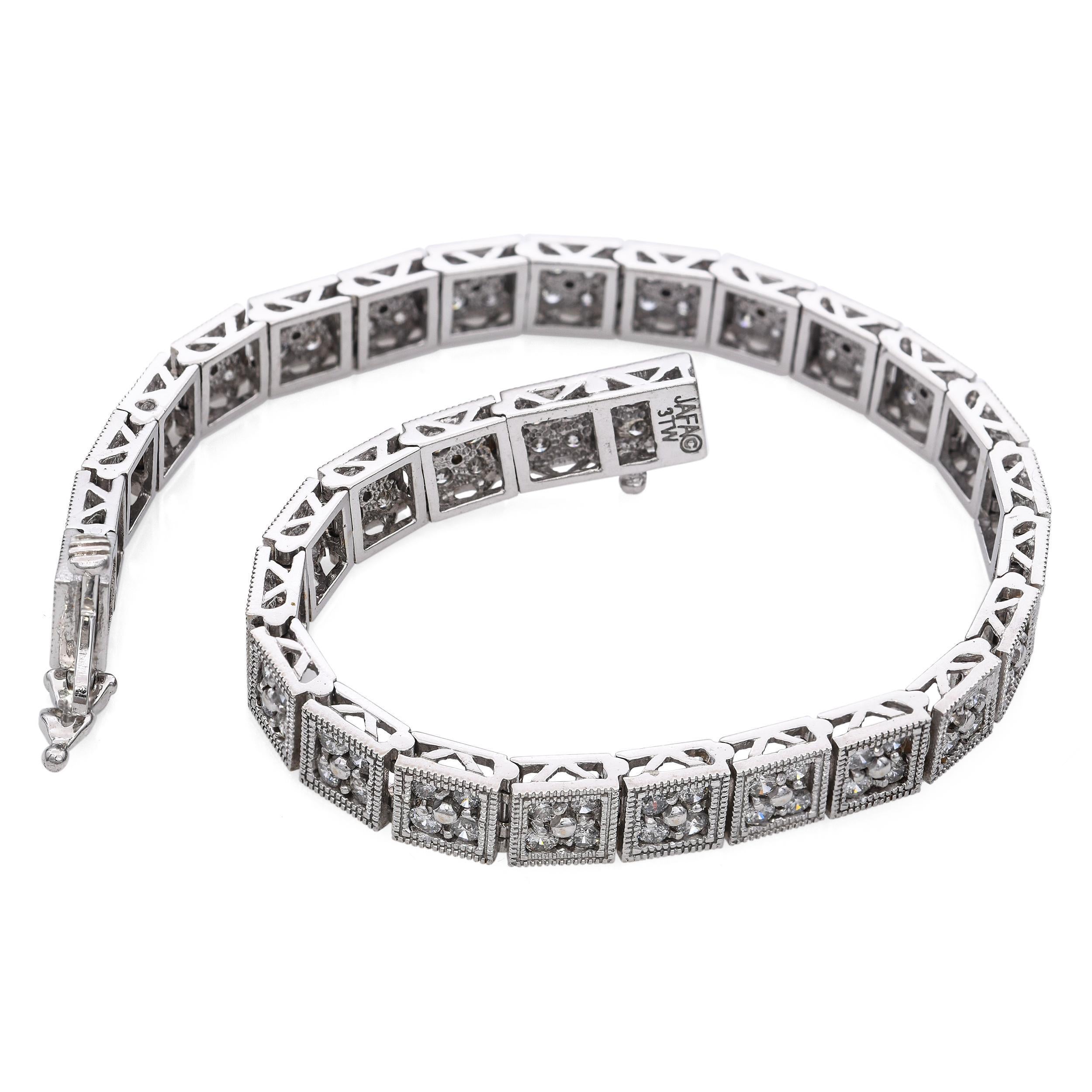 14k Weißgold 3,0tcw Diamant-Tennis-Armband Damen im Angebot