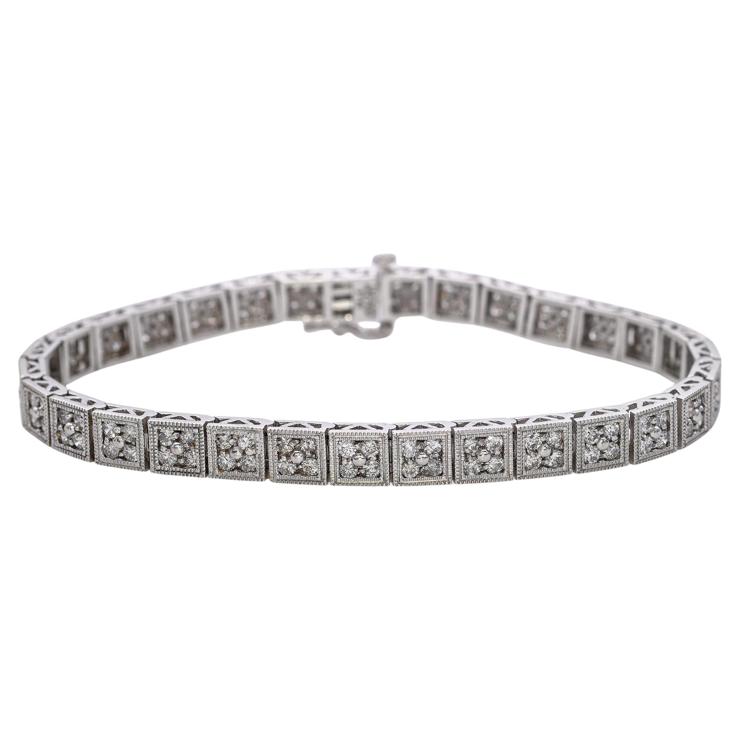 14k Weißgold 3,0tcw Diamant-Tennis-Armband im Angebot