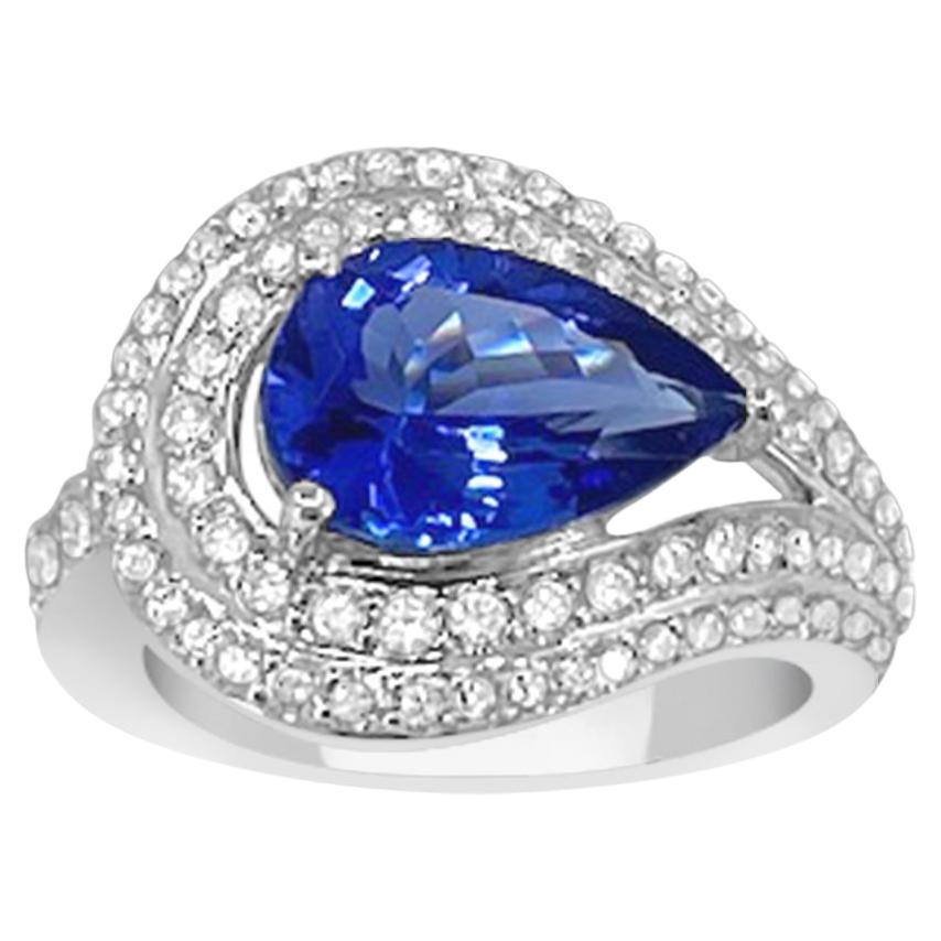 14K White Gold 3.10cts Tanzanite and Diamond Ring. Style# R3252