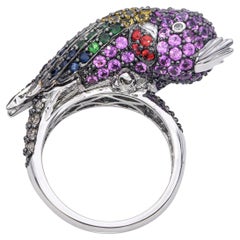 14k White Gold 3.10tcw Multi-Gemstone Parrot Pave Ring
