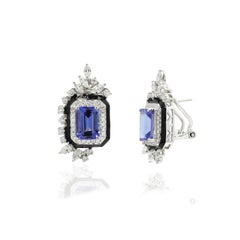 14K White Gold 3.12 ct Tanzanite Statement Stud Earrings Studded with Diamonds