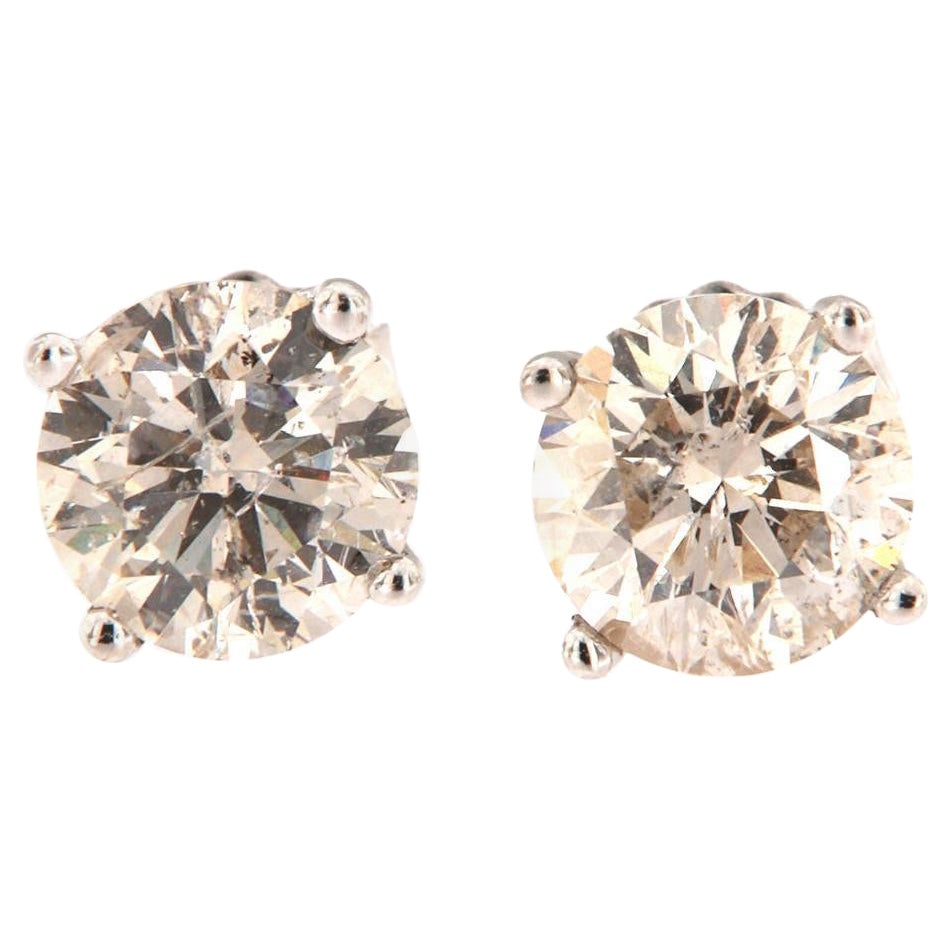 Borchie con diamante da 3,17 carati in oro bianco 14K