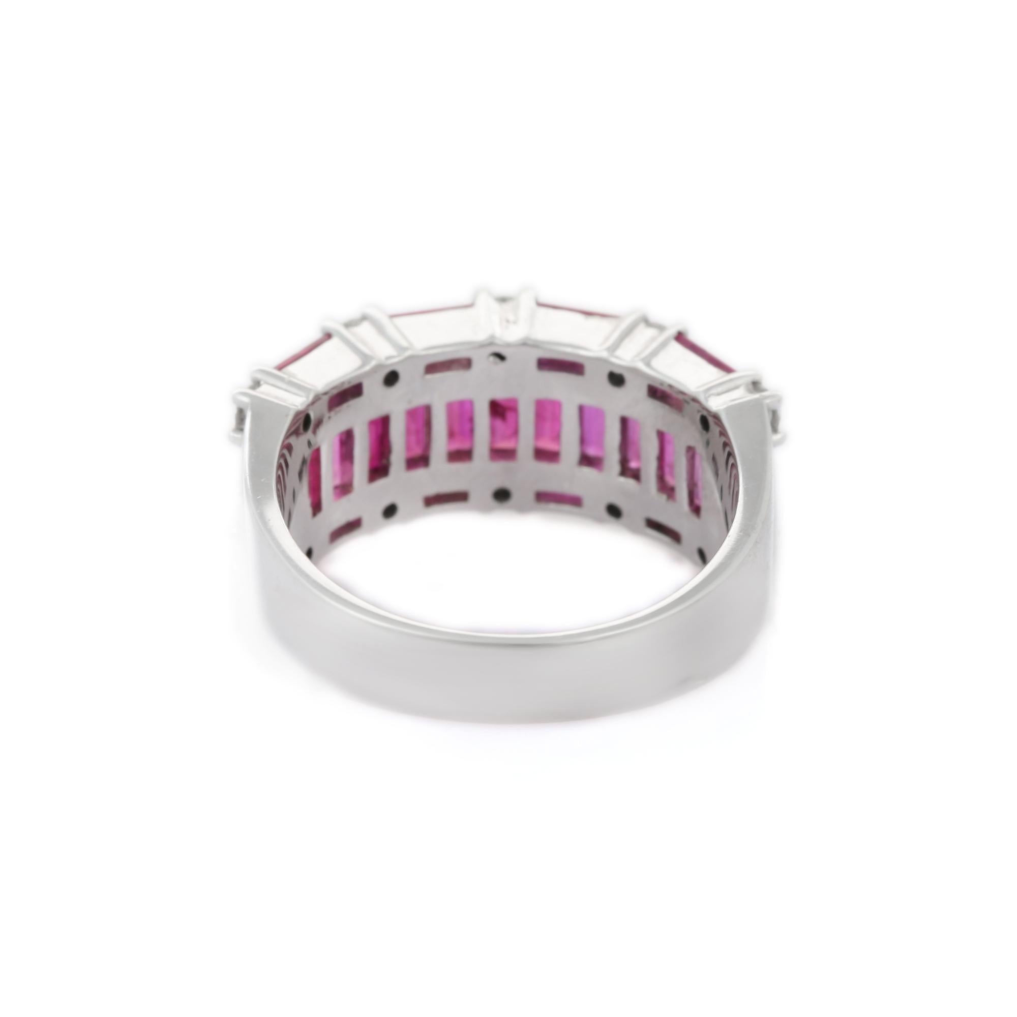 For Sale:  14K White Gold 3.19 Ct Ruby Baguettes Cluster Wedding Band Ring with Diamond 3