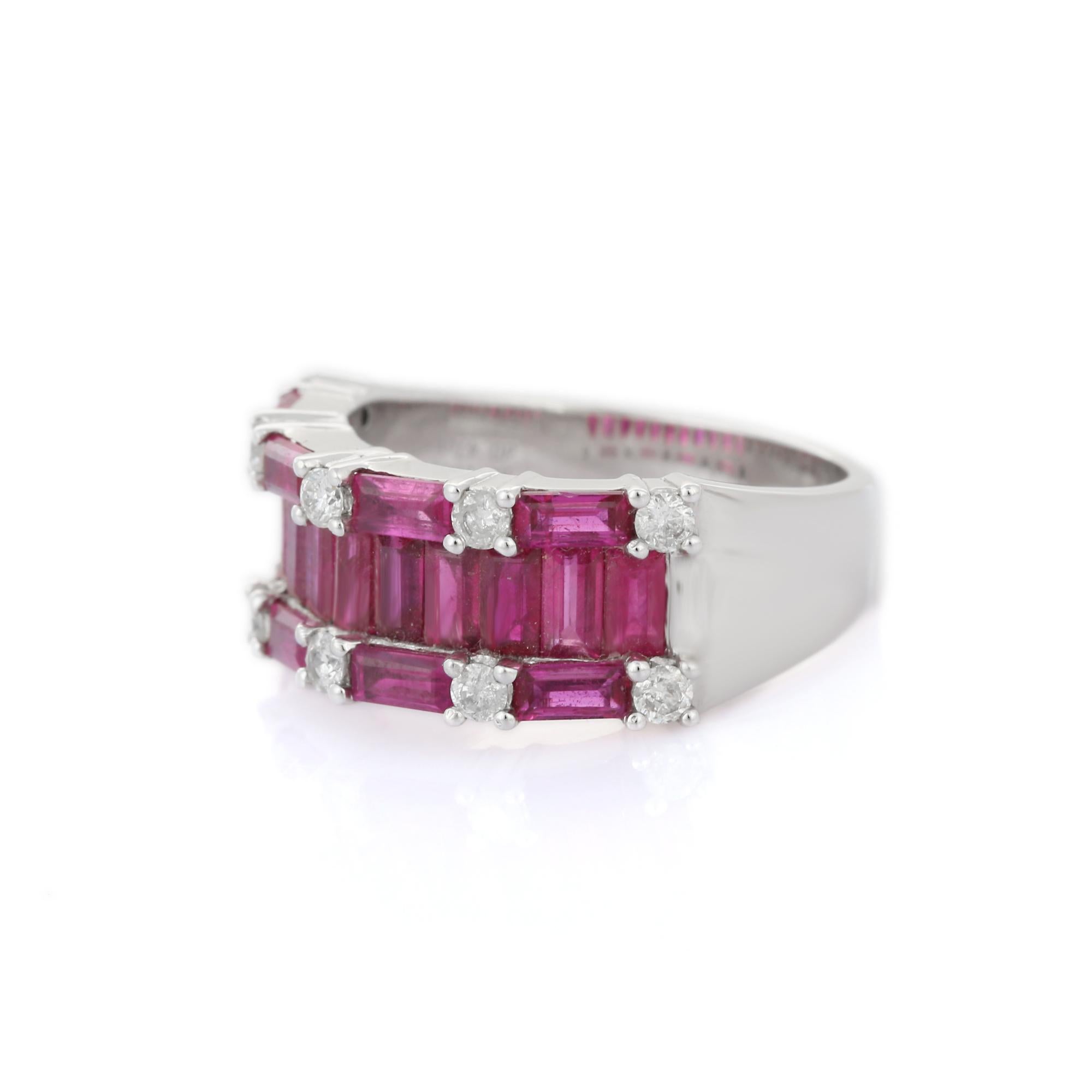 For Sale:  14K White Gold 3.19 Ct Ruby Baguettes Cluster Wedding Band Ring with Diamond 4