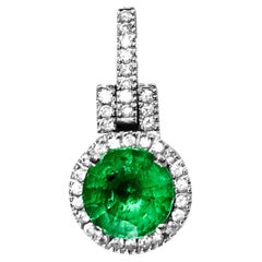 14K White Gold, 3.20 Carat Emerald & Diamond Pendant