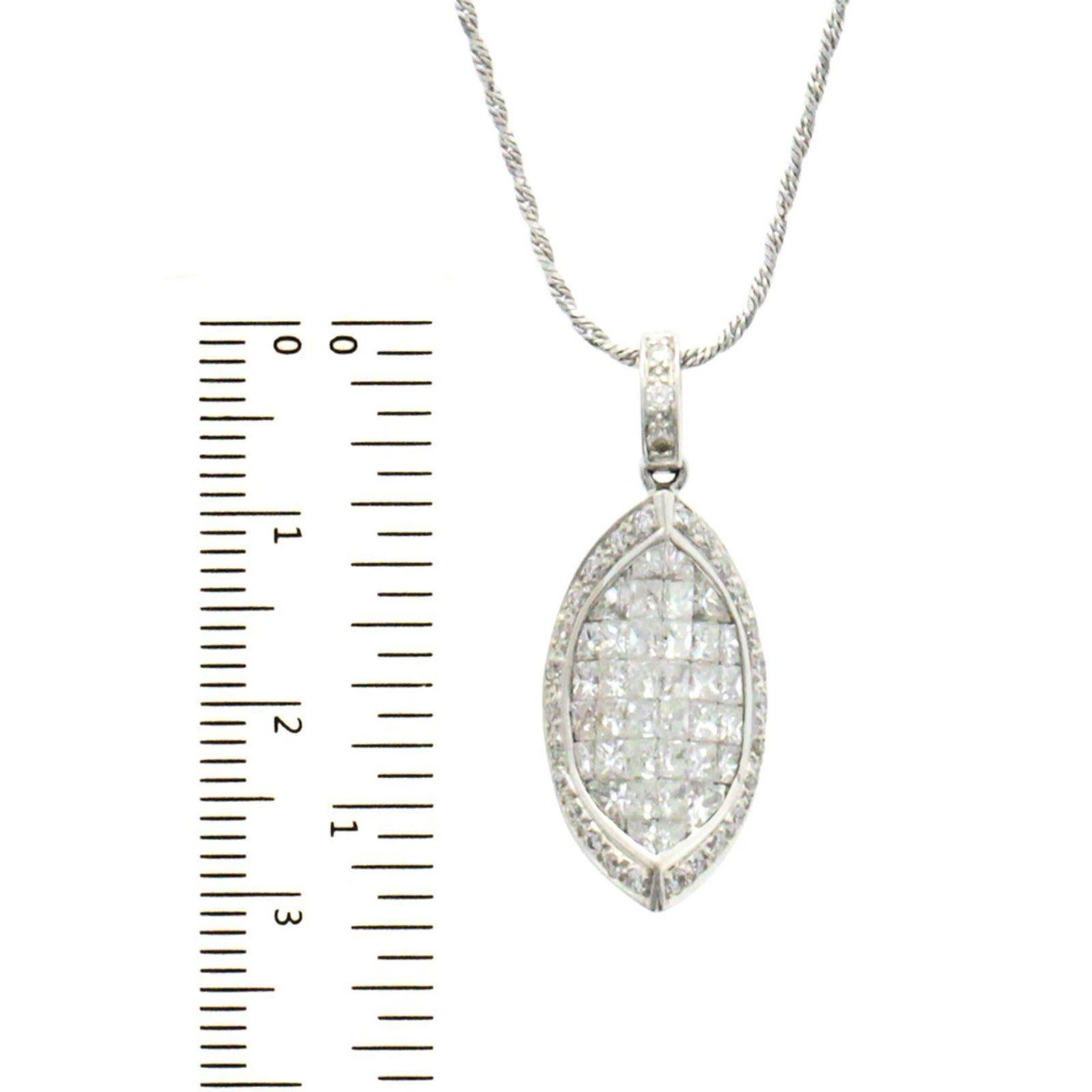 Women's 14 Karat Gold 3.20 Carat Round and Princess Diamonds Slice Pendant Necklace For Sale