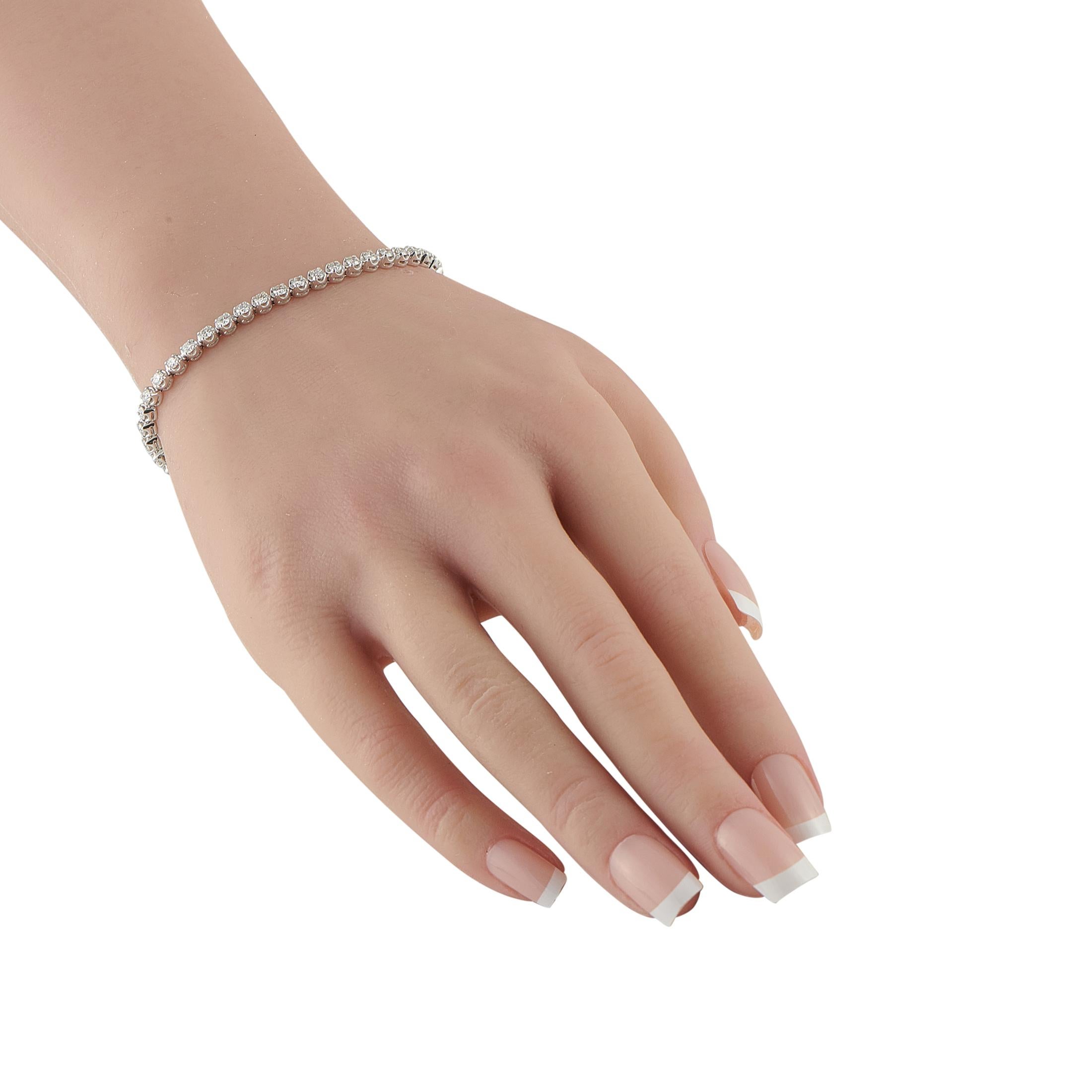 Crafted in 14K white gold, this bracelet features a fluid line of 3.20 carats of diamonds for a look that's polished and effortlessly wearable. The design keeps the sparkle controlled and elegant, making it ideal for both relaxed ensembles and