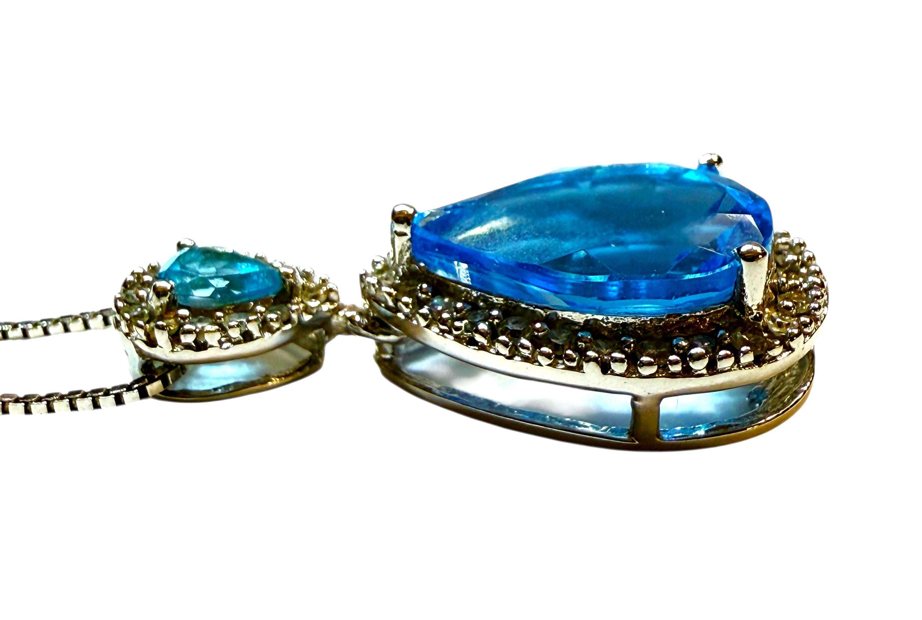 Colgante de oro blanco de 14 quilates de 3,25 quilates de topacio azul corte pera y diamante 18 en venta 3