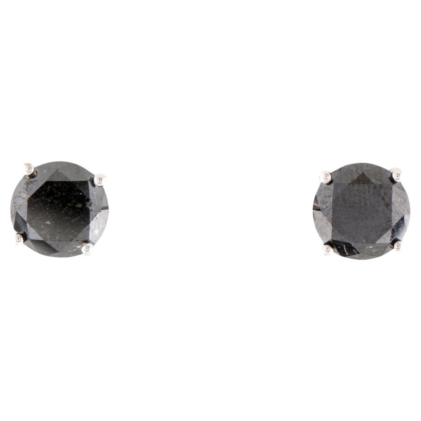 14K White Gold 3.25ctw Black Diamond Stud Earrings, Rhodium-Plated