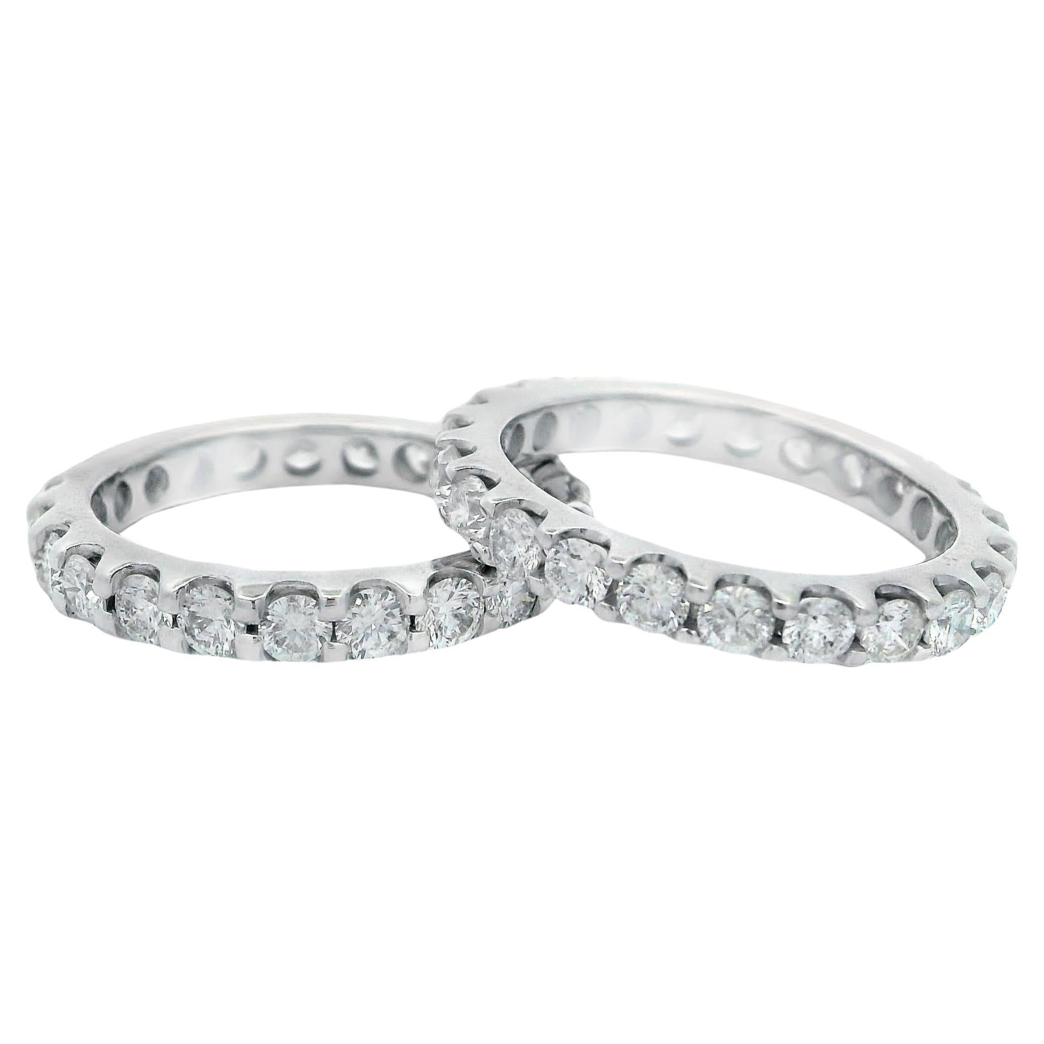 14k White Gold 3.25ctw Fiery Diamond Eternity Pair of 2 Bands Rings Guards