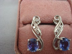 14k White Gold 3.2ct Genuine Natural Tanzanite and Diamond Earrings '#J1815'