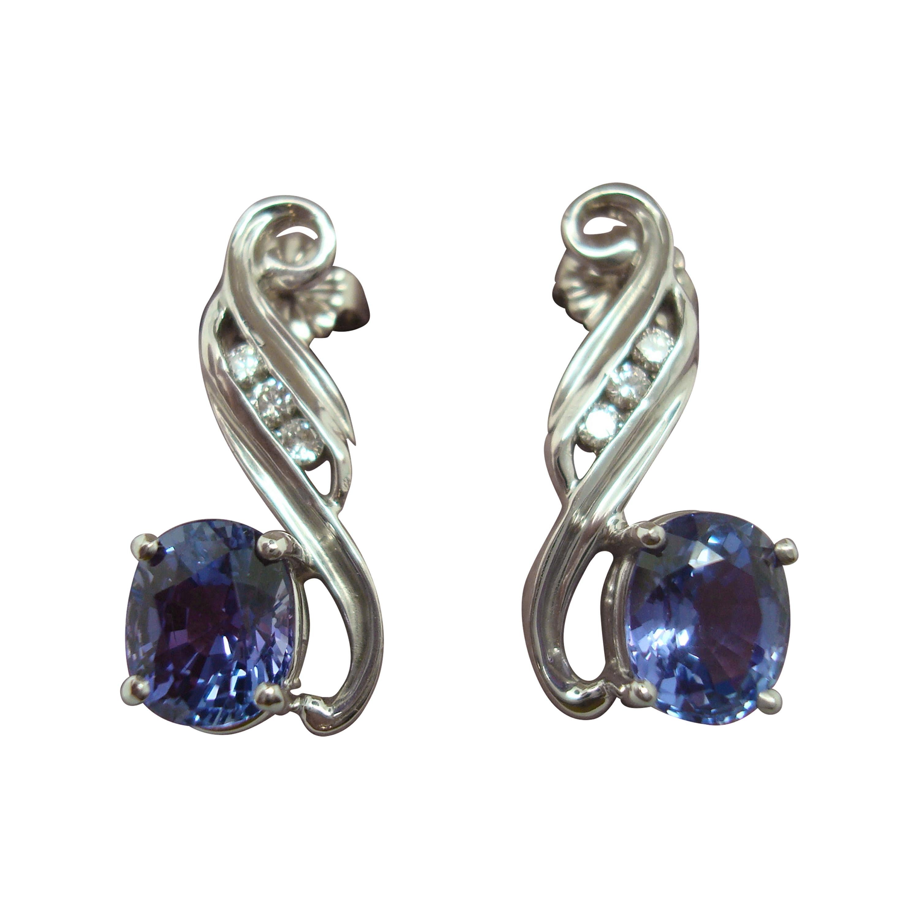 14k White Gold 3.2ct Genuine Natural Tanzanite and Diamond Earrings '#J1815' For Sale