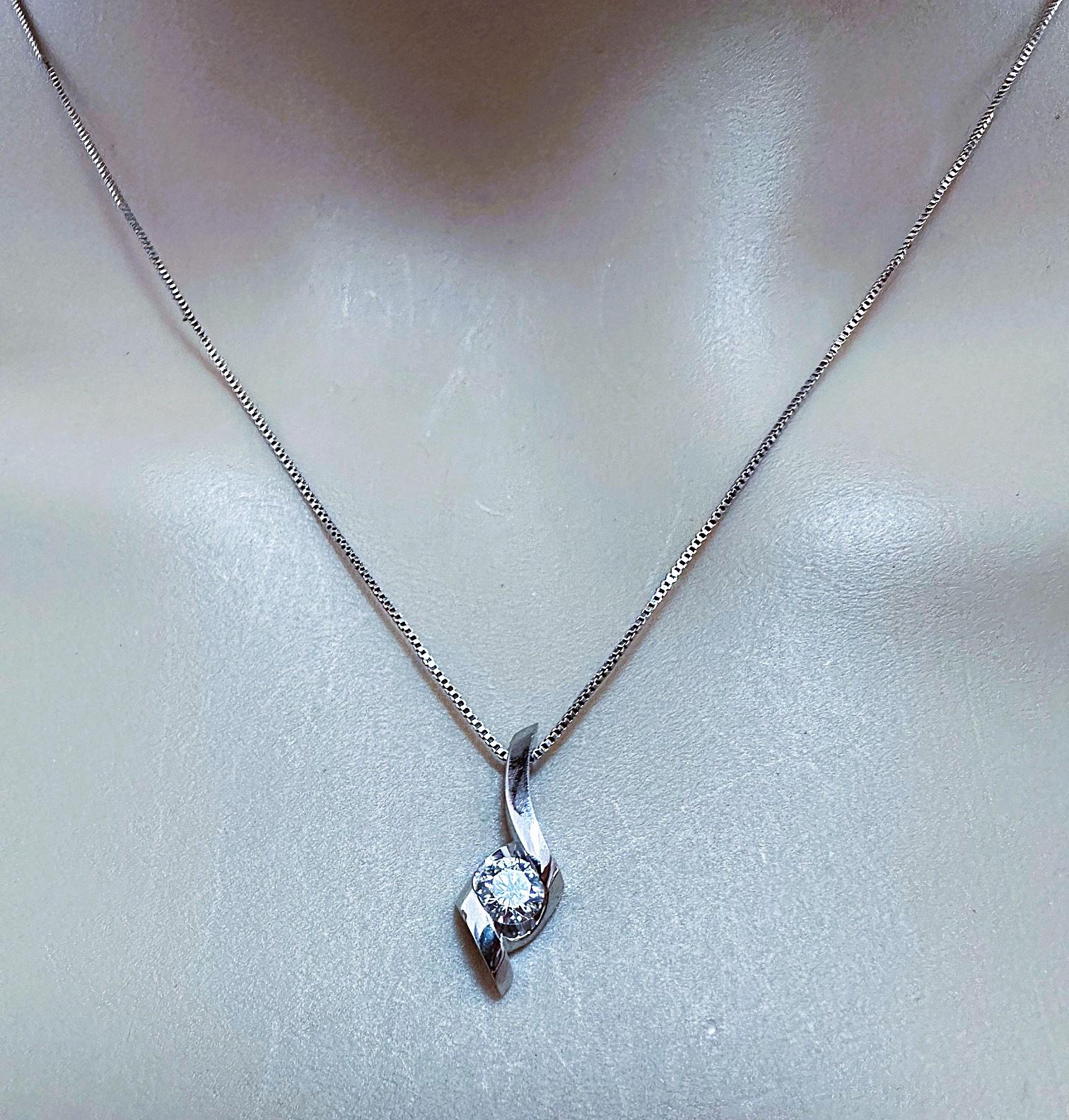 Art Deco 14K White Gold .33 Carat Diamond Pendant Necklace - Sirena Collection 16