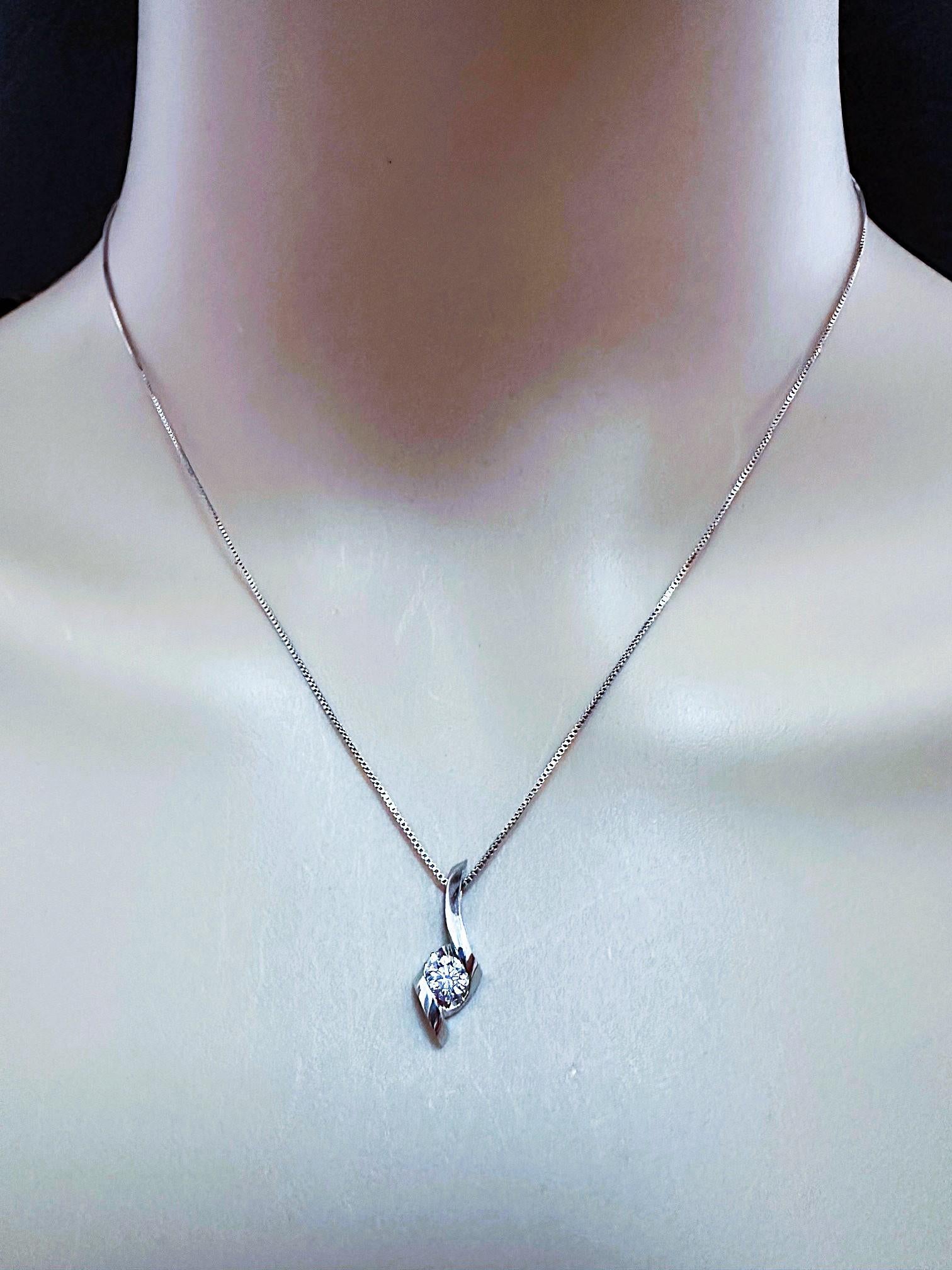 Brilliant Cut 14K White Gold .33 Carat Diamond Pendant Necklace - Sirena Collection 16