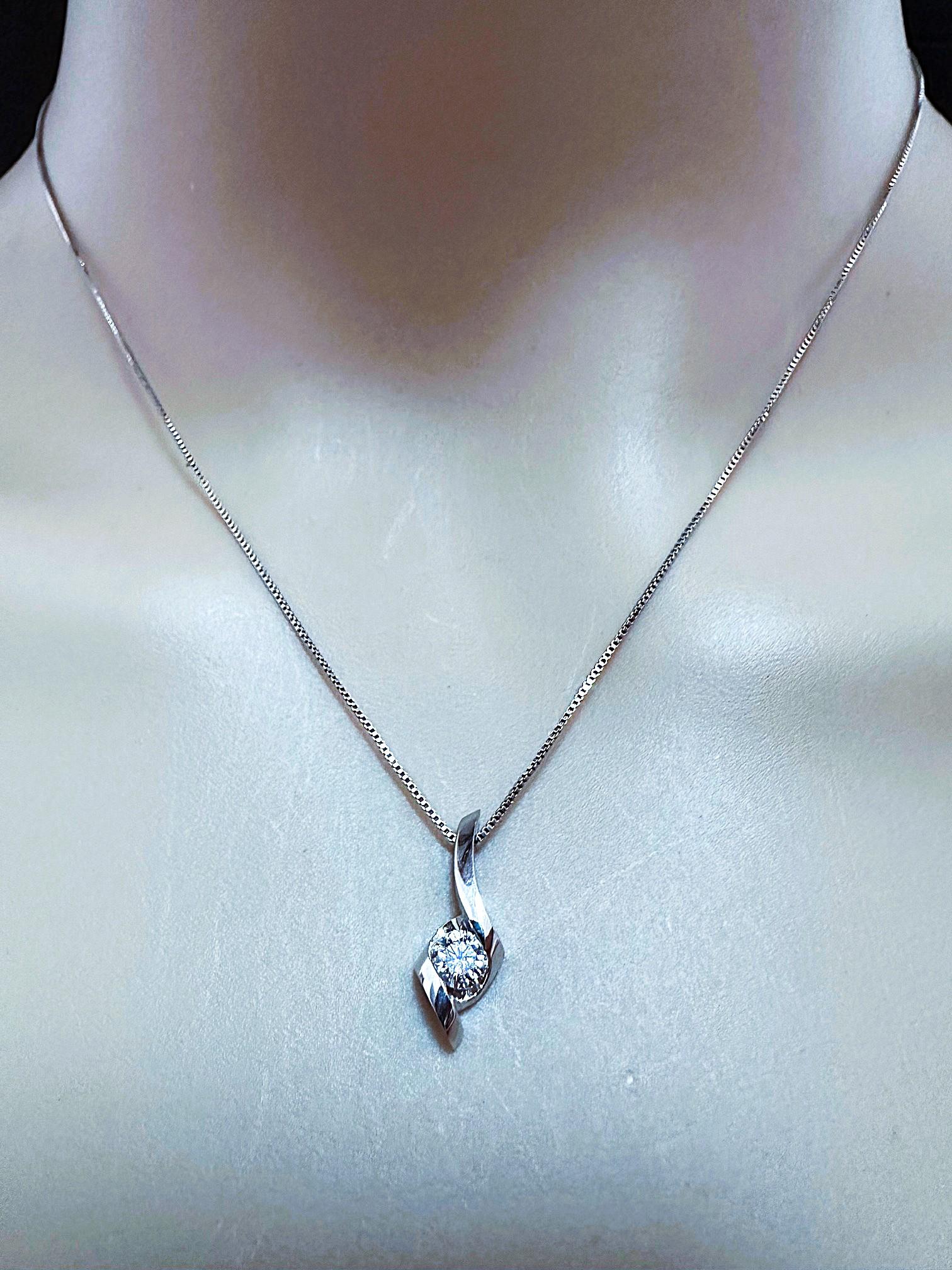 14K White Gold .33 Carat Diamond Pendant Necklace - Sirena Collection 16