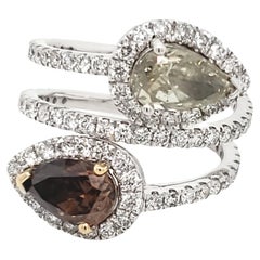 14k White Gold 3.31ct Fancy-cut Pear and Round Natural Diamond Ring (Size 6.25)