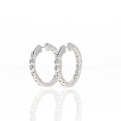 14K White Gold 3.37 Carat Round Diamond Inside-Out Hoop Earrings