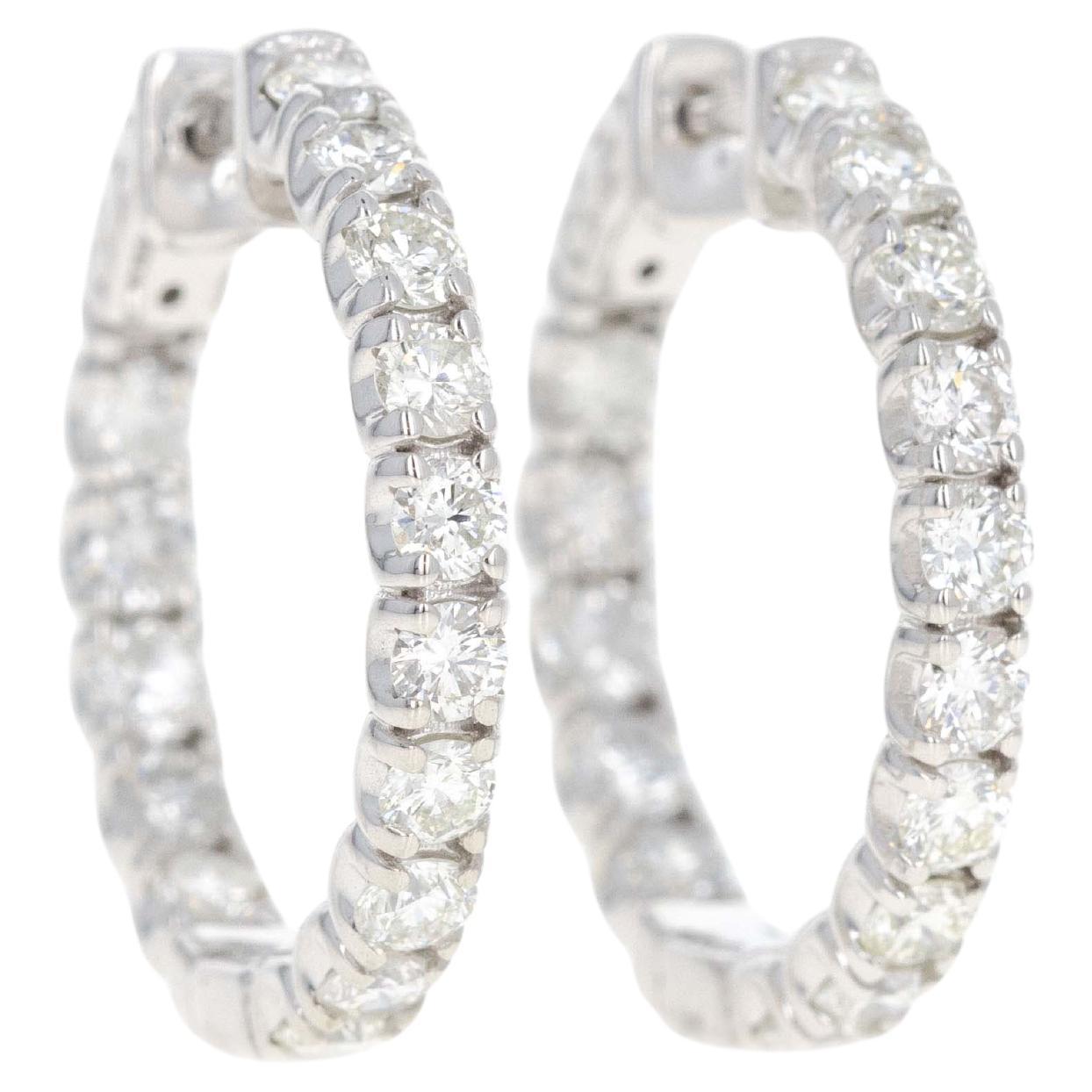 14K White Gold 3.37 Carat Round Diamond Inside-Out Hoop Earrings