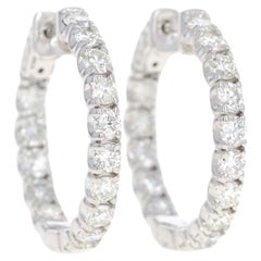 14K White Gold 3.37 Carat Round Diamond Inside-Out Hoop Earrings
