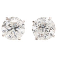 Clous d'oreilles à 4 griffes en or blanc 14 carats avec diamants ronds de 3,39 carats