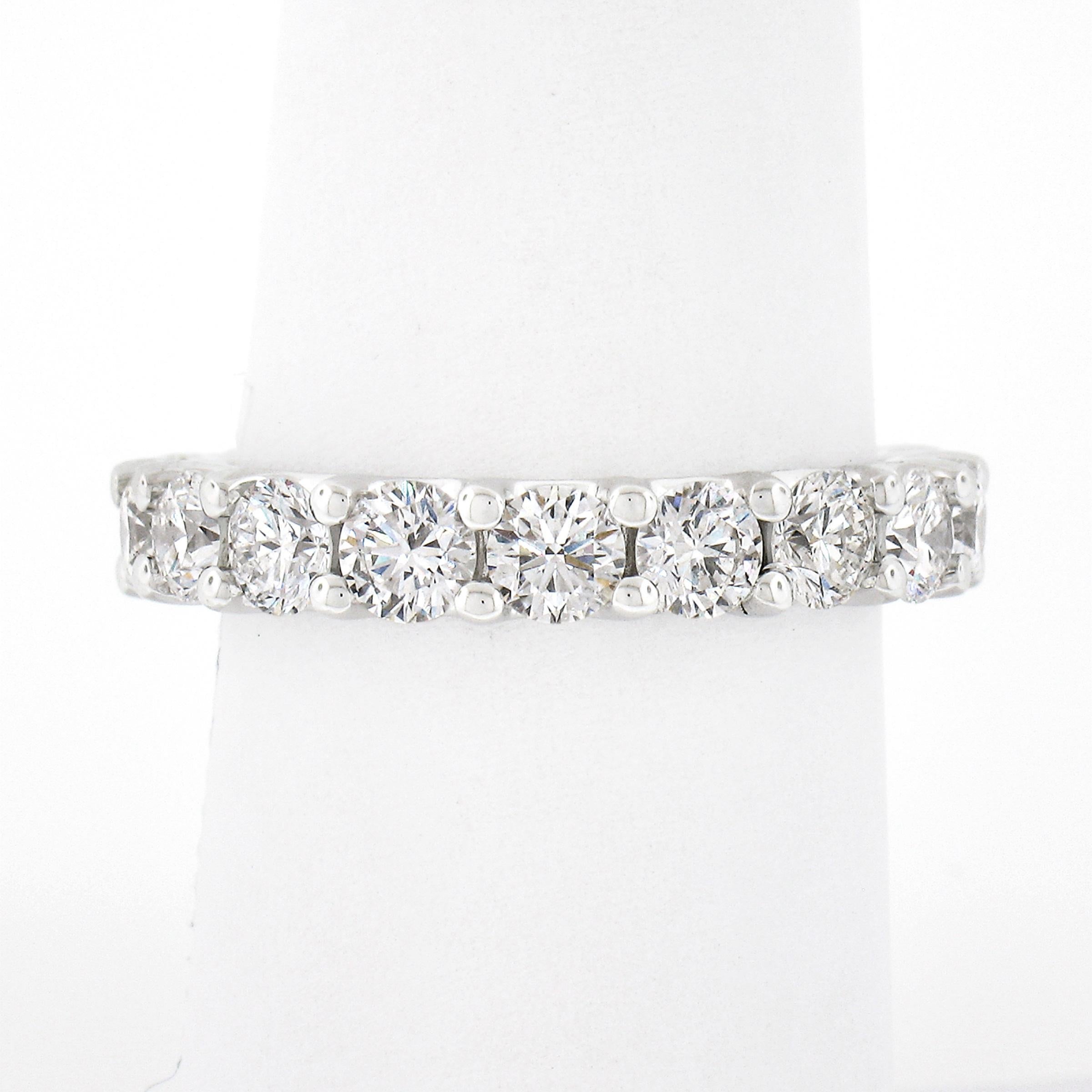 Women's or Men's 14k White Gold 3.41ctw Shared Prong Set Round Diamond Eternity Wedding Band Ring For Sale