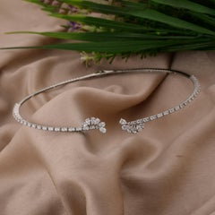 14k White Gold 3.43 CT SI Clarity HI Color Diamond Torque Choker Necklace
