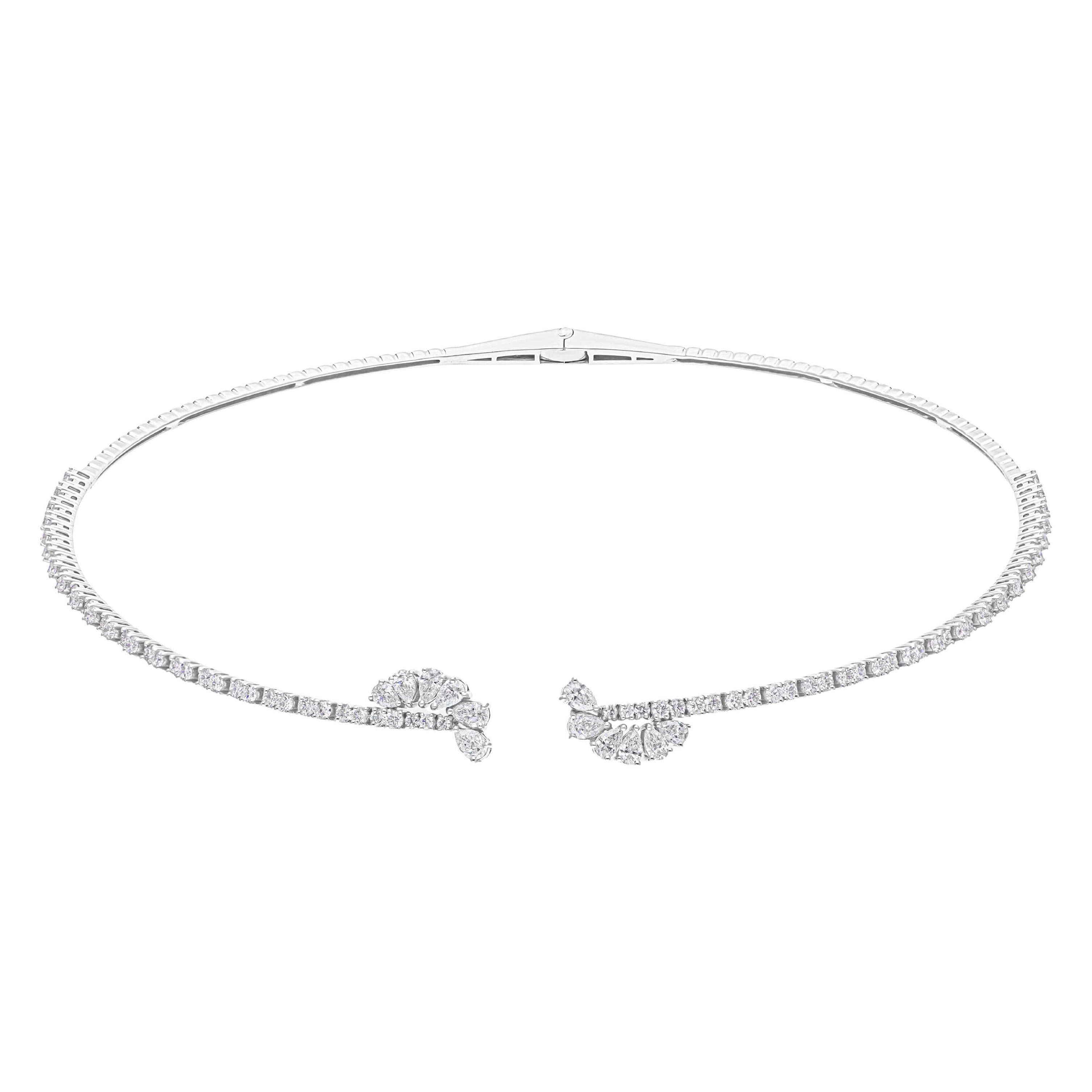 14k White Gold 3.43 CTW Natural SI Clarity HI Color Diamond Torc Choker Necklace