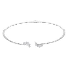 14k White Gold 3.43 CTW Natural SI Clarity HI Color Diamond Torc Choker Necklace
