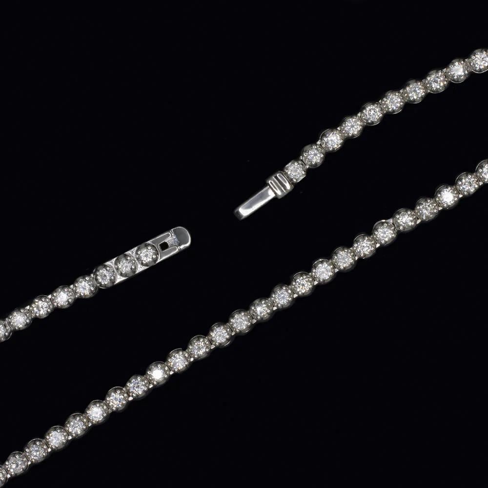 Taille ronde Collier tennis Riviera en or blanc 14 carats avec diamants de 3,50 carats, 16 pouces en vente