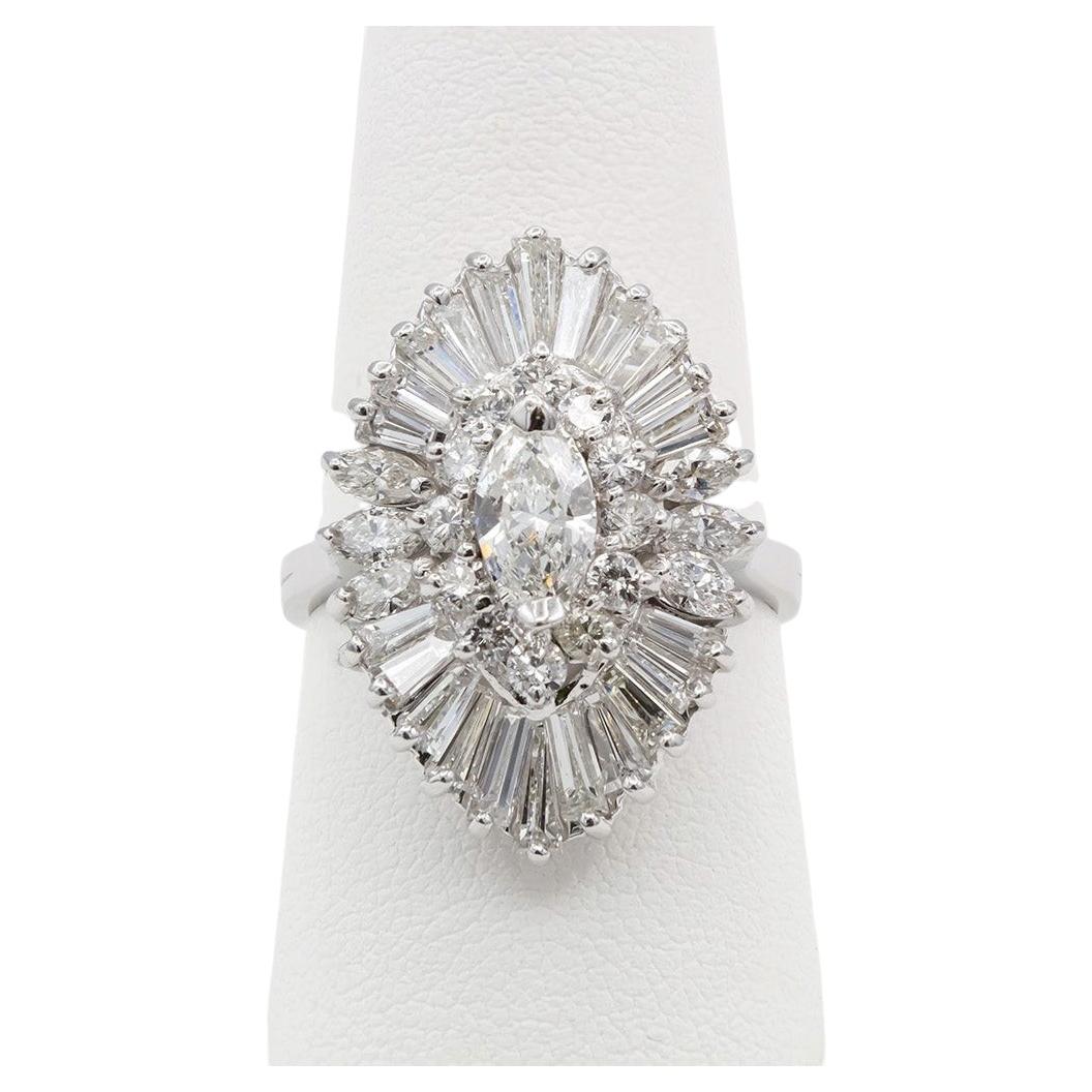 14k White Gold 3.50ctw Diamond Cocktail Ring Marquise Baguette Statement Ring