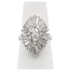 14k Weißgold 3.50ctw Diamant Cocktail Ring Marquise Baguette Statement Ring