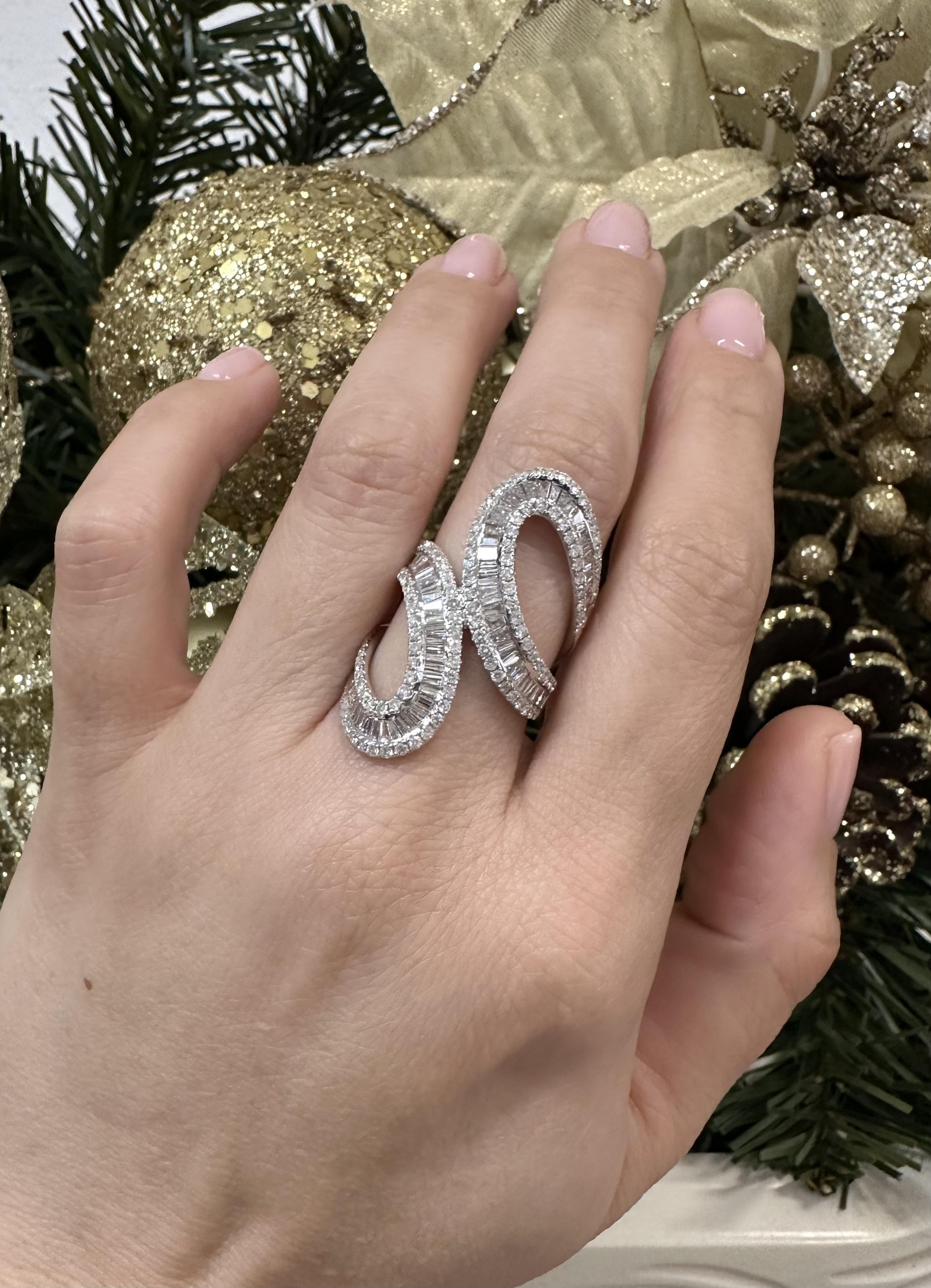 14k White Gold 3.50ctw Fiery Diamond Large Long Open Work Statement Wrap Ring For Sale 6