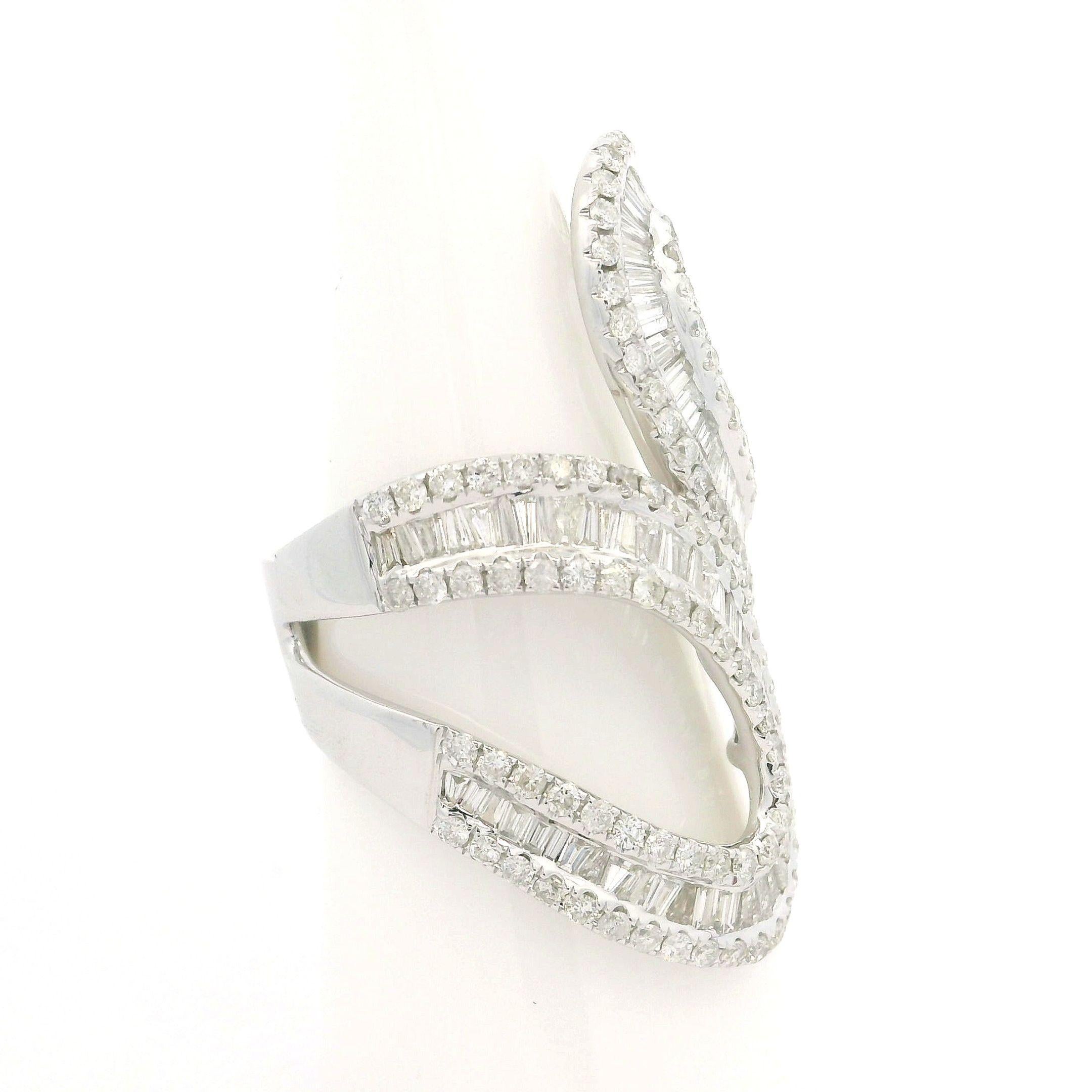 Women's 14k White Gold 3.50ctw Fiery Diamond Large Long Open Work Statement Wrap Ring For Sale