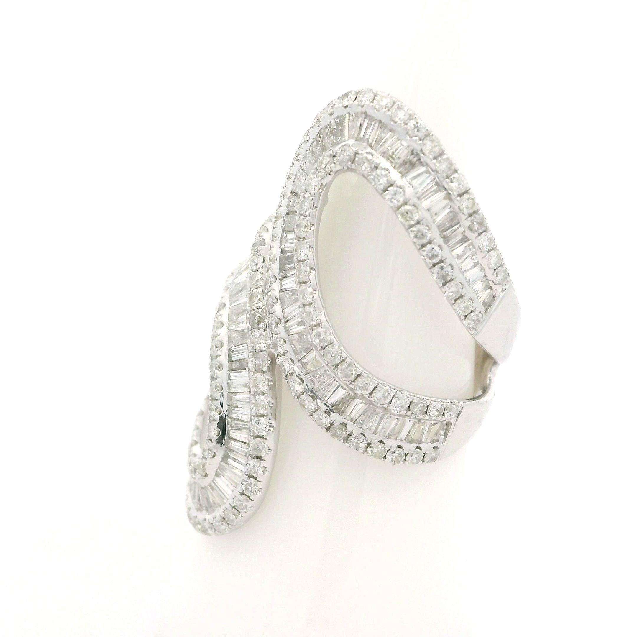 14k White Gold 3.50ctw Fiery Diamond Large Long Open Work Statement Wrap Ring For Sale 1