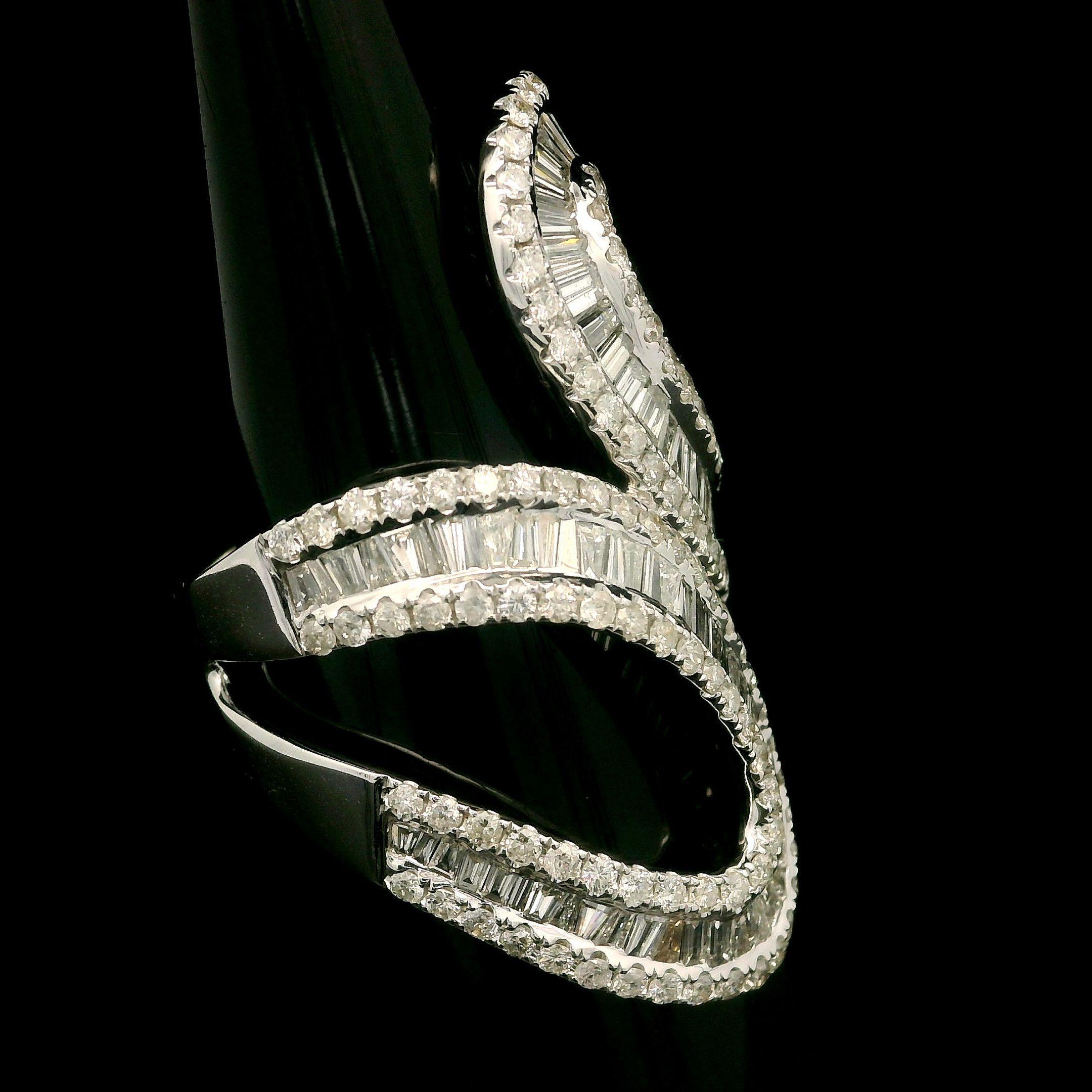 14k White Gold 3.50ctw Fiery Diamond Large Long Open Work Statement Wrap Ring For Sale 3
